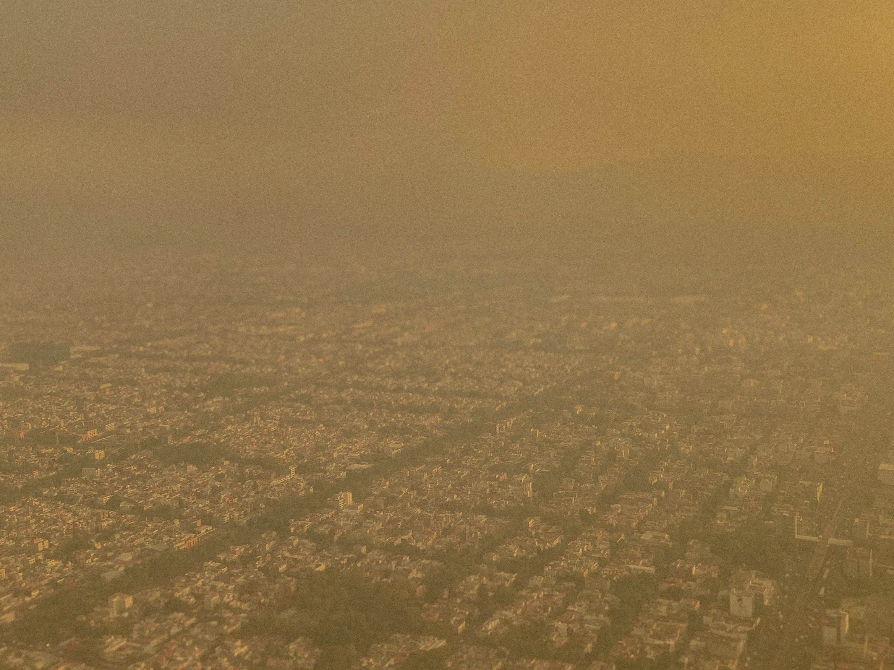 Hazy aerial view across Mexico City