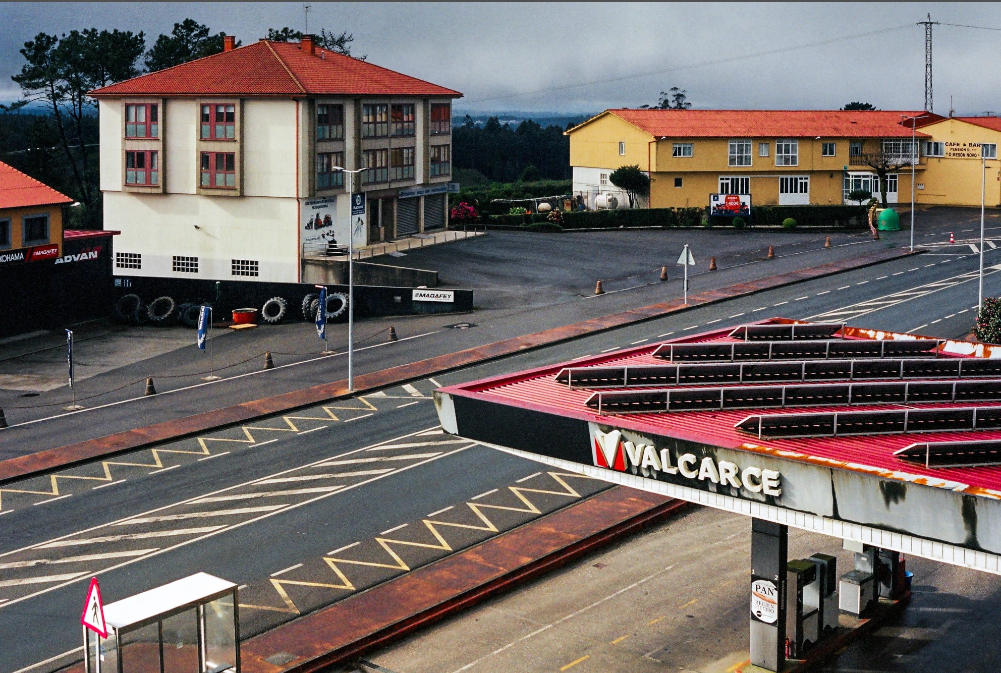 Buildings beside bus station.