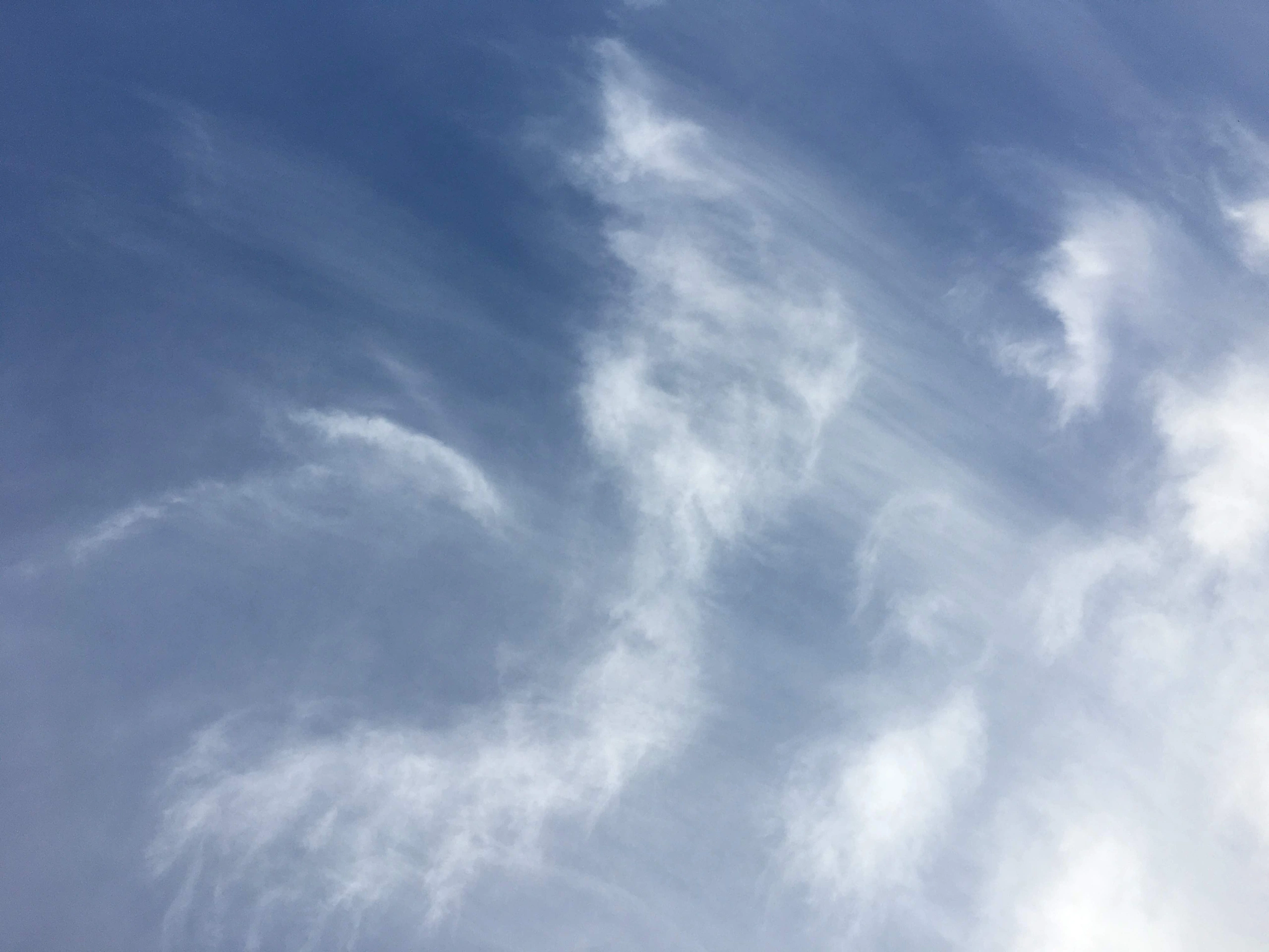 Wispy clouds in blue sky.