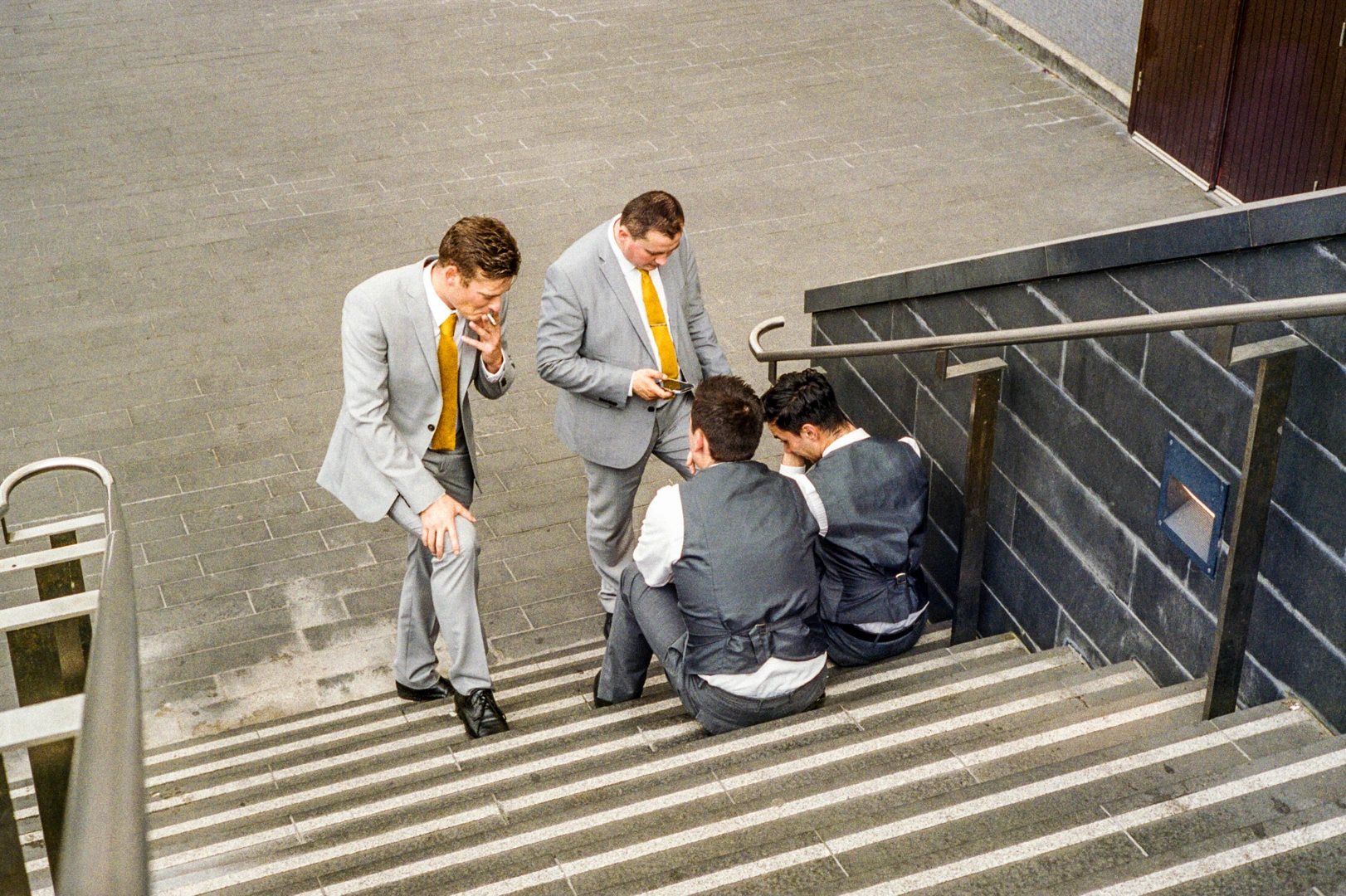 Guests gathered on steps.