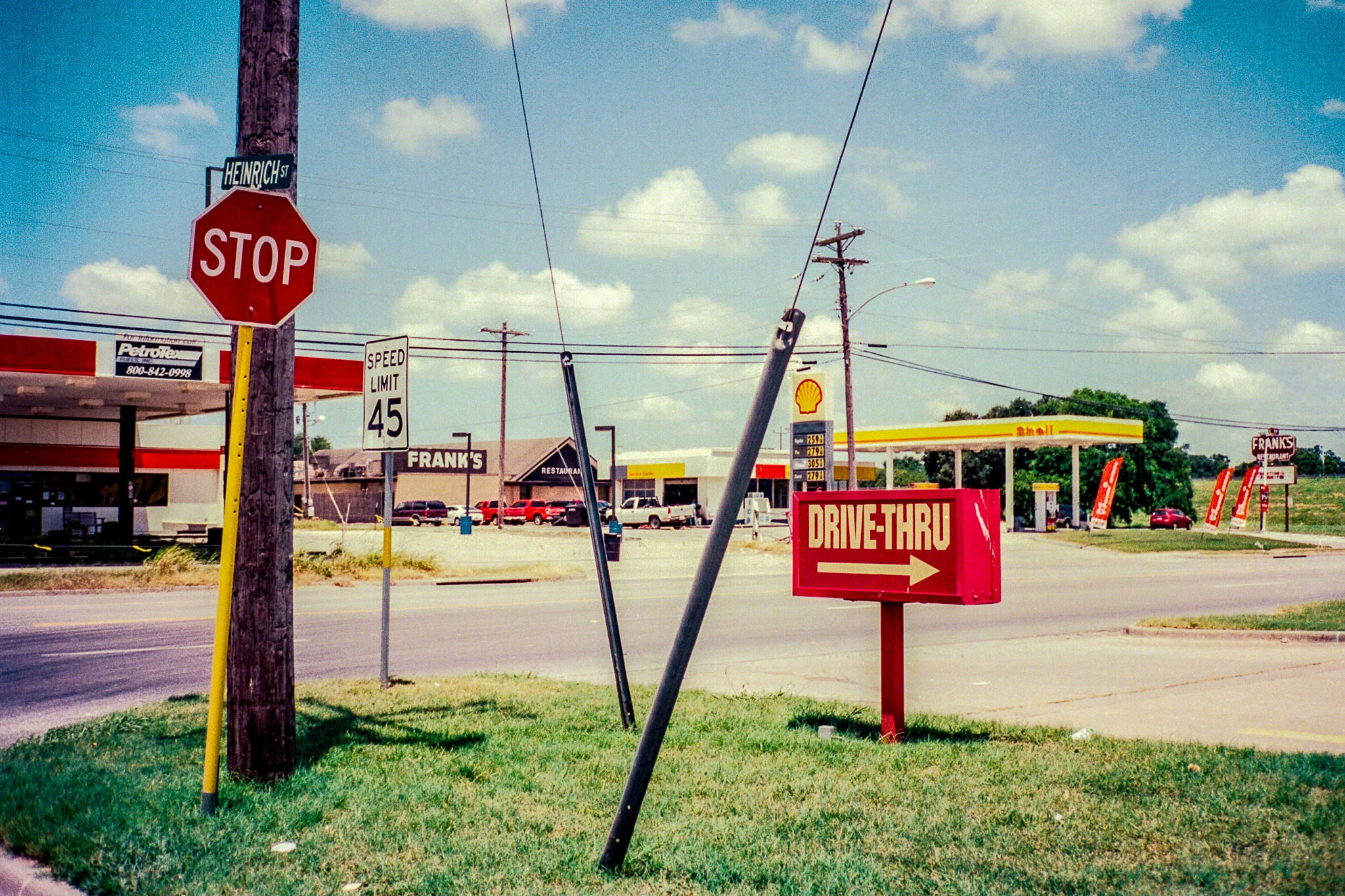 Drive-through sign and road junction.