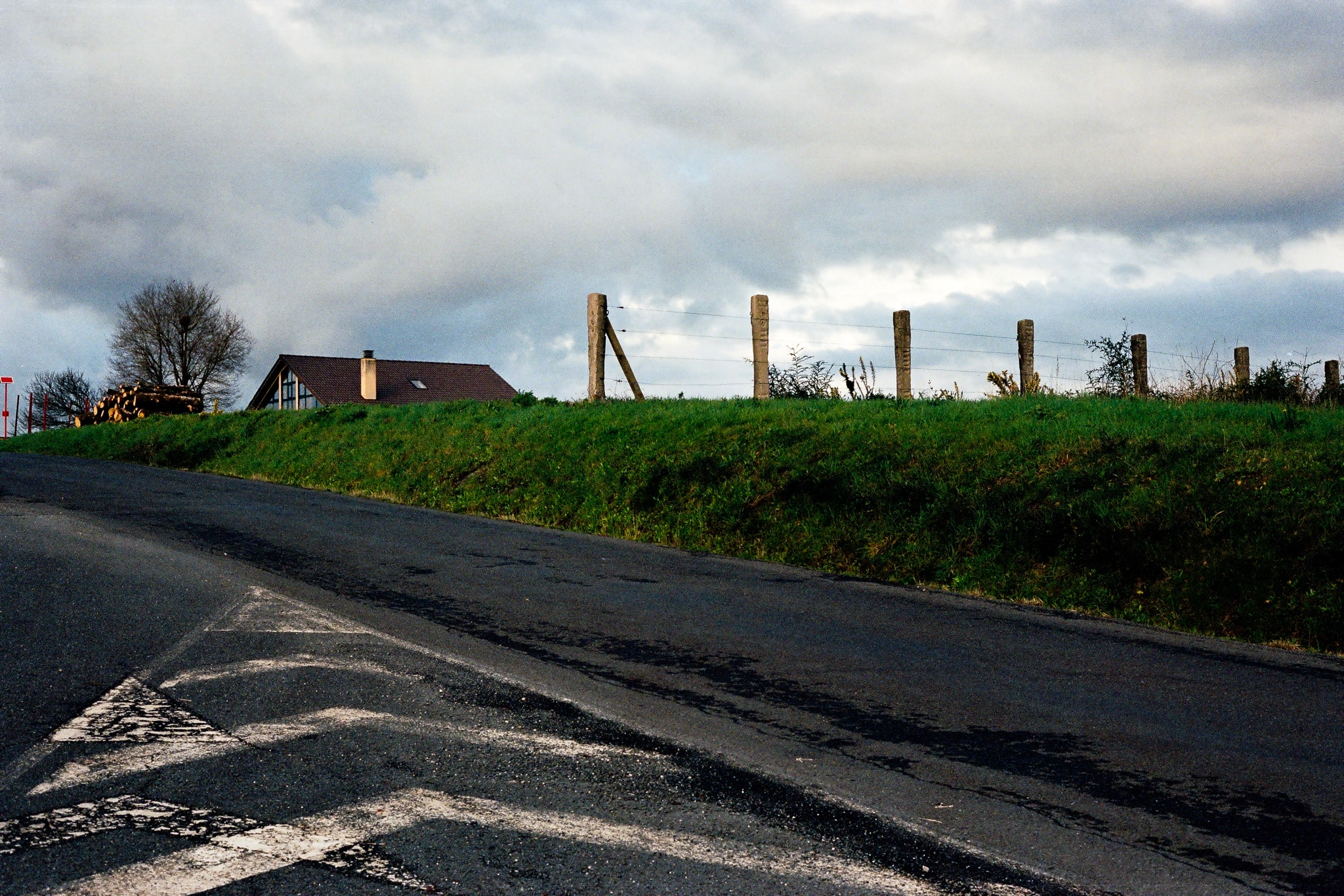Country lane and grass verge.